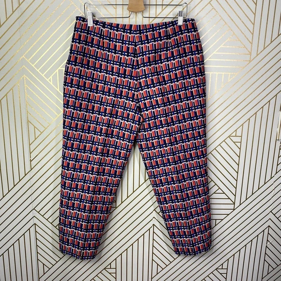 Piazza Sempione Audrey Print Crop Tapered Pants Pink & Navy Blue Size US 10 - Picture 8 of 11